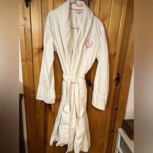 Victorias Secret White Bathrobe with Pink Embroidery